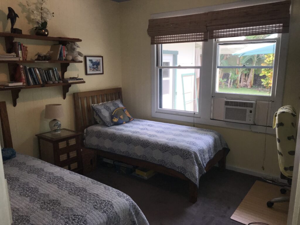 Air-conditioned twin bedroom overlooking the garden