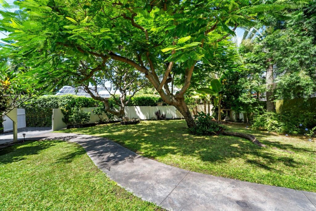 Tropical front yard and walkway at Keala Kai