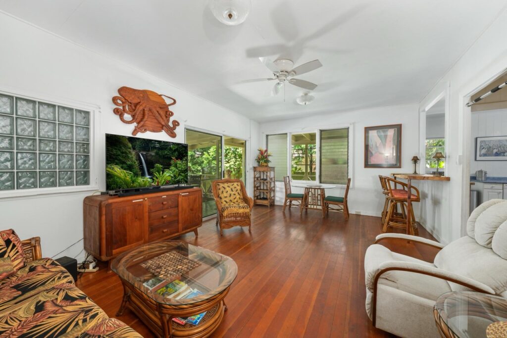 Open living and dining room