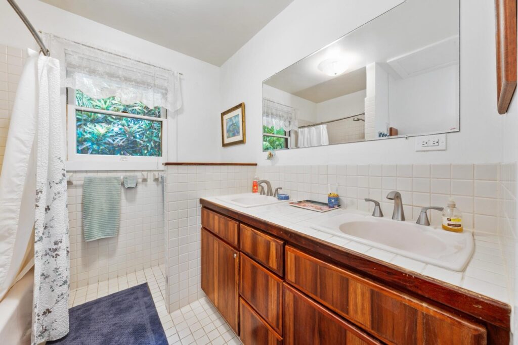 Main bathroom vanity and shower